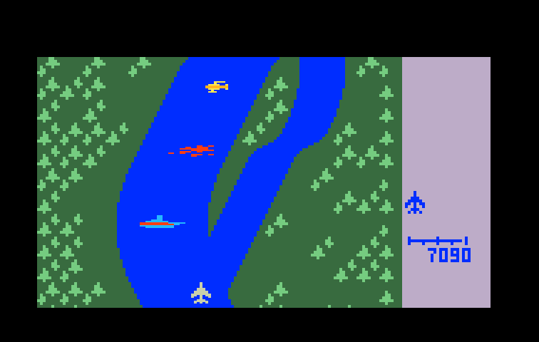 River Raid Intellivision Screenshot: Enemy ship destroyed!