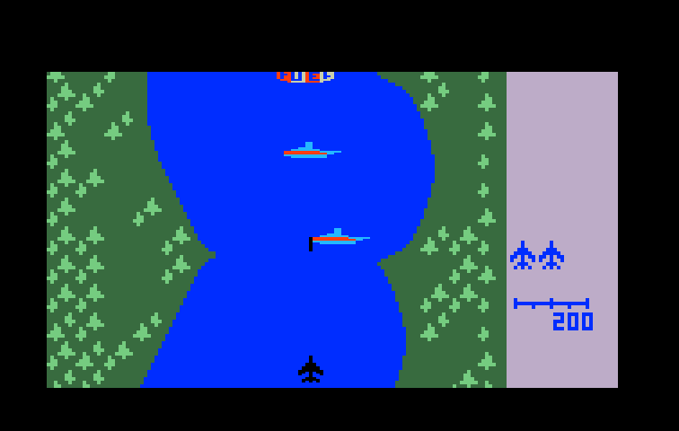 River Raid Intellivision Screenshot: Firing at enemy ships...