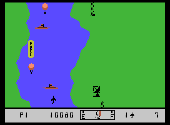 River Raid ColecoVision Screenshot: Shoot enemy ships before you crash into them!