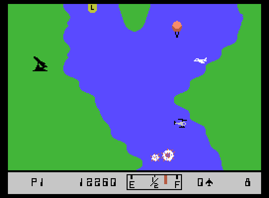 River Raid ColecoVision Screenshot: I'm hit! Looks like game over...