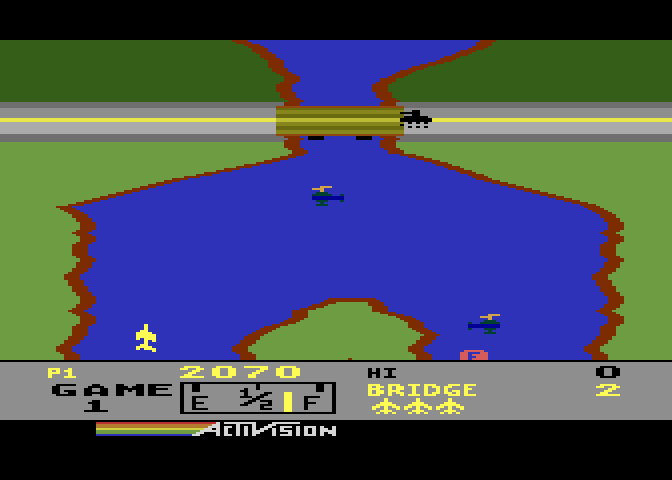 River Raid Atari 5200 Screenshot: There is a bridge at the end of each level...