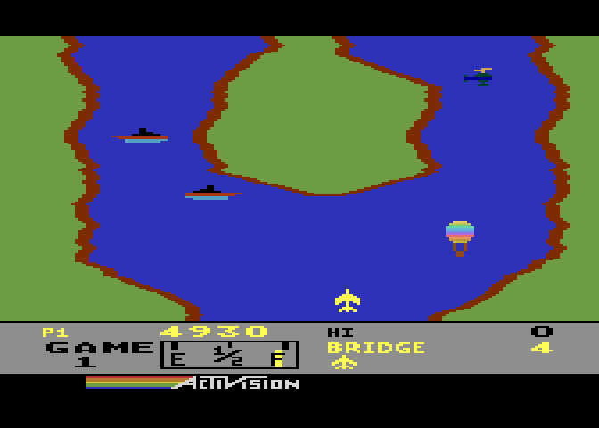 River Raid Atari 5200 Screenshot: Sometimes the river splits into two...