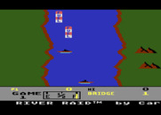 River Raid for Atari 5200 - Title screen. The game title and copyright information scroll along the bottom.