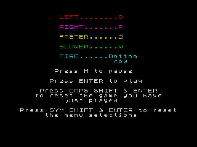 River Raid ZX Spectrum Screenshot: Key configuration.
