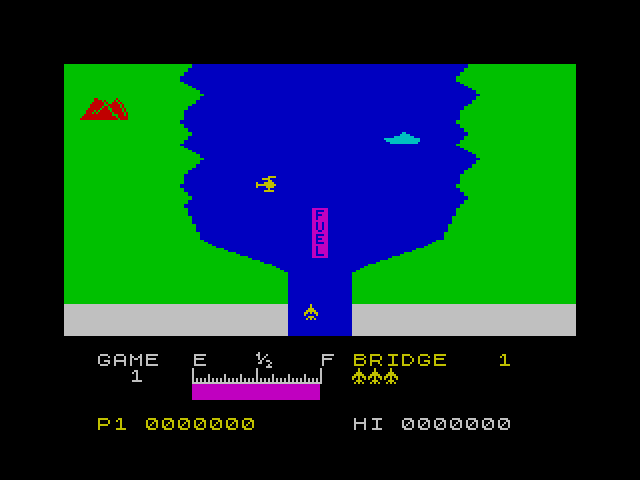 River Raid ZX Spectrum Screenshot: Game start.