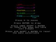 River Raid for ZX Spectrum - Key configuration.