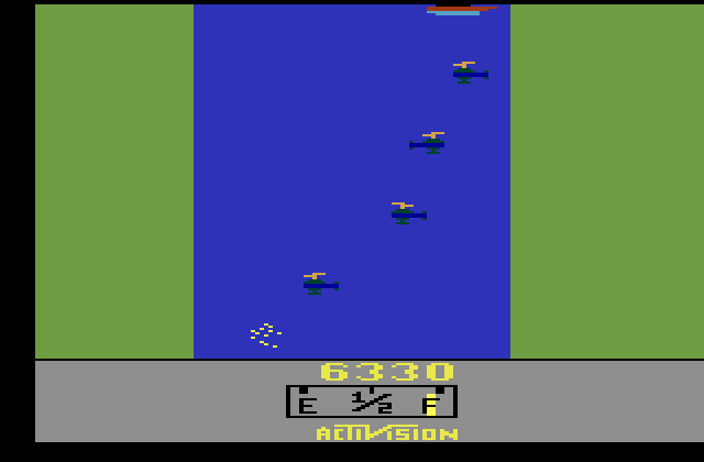 River Raid Atari 2600 Screenshot: Crash! I ran into an enemy helicopter...