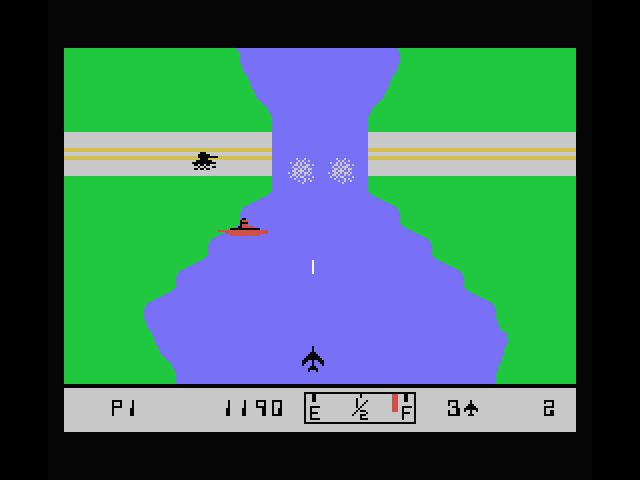 River Raid MSX Screenshot: Destroying a bridge at the end of a level...