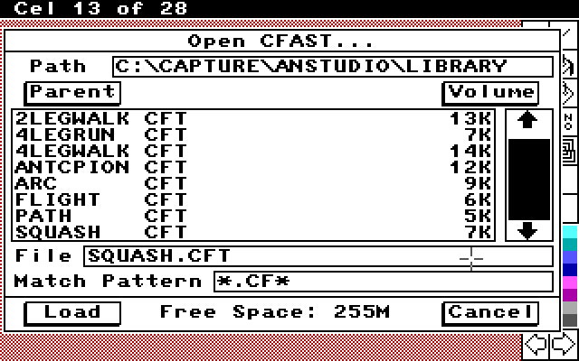 The Animation Studio IBM PC/Compatibles Screenshot: Loading a file.