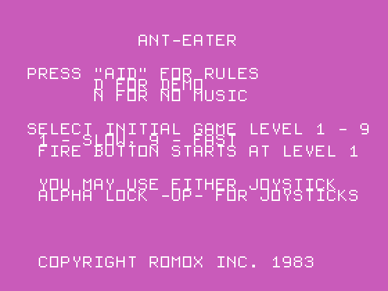 Anteater TI-99/4A Screenshot: Title screen.