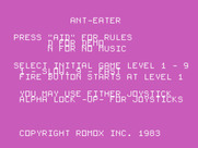 Anteater for TI-99/4A - Title screen.