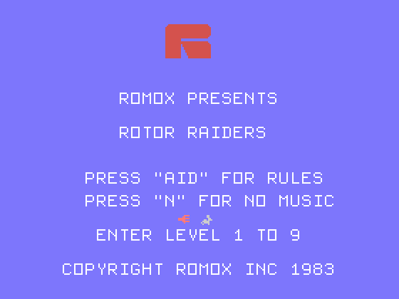 Rotor Raiders TI-99/4A Screenshot: Title screen.