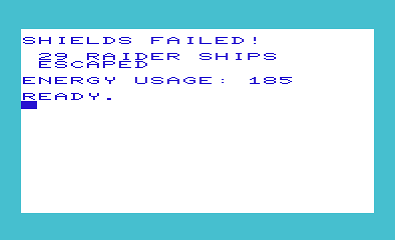 Shootout at the OK Galaxy Commodore VIC-20 Screenshot: Game over.