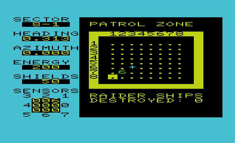Shootout at the OK Galaxy Commodore VIC-20 Screenshot: View the patrol zone...