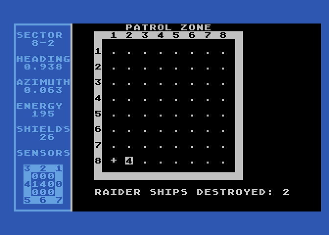 Shootout at the OK Galaxy Atari 8-bit Screenshot: Two ships destroyed so far...