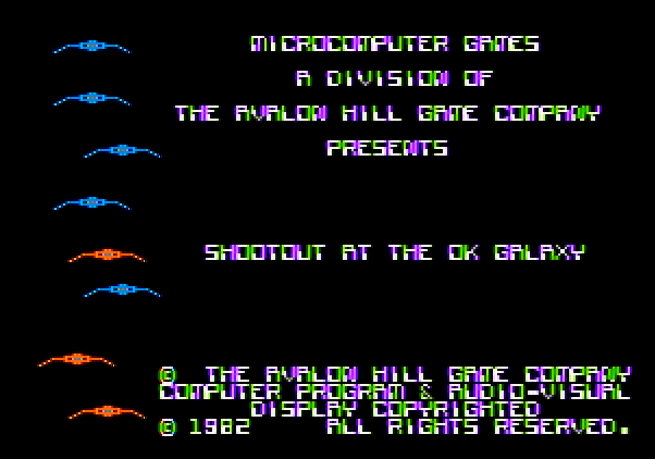 Shootout at the OK Galaxy Apple II Screenshot: Title screen.