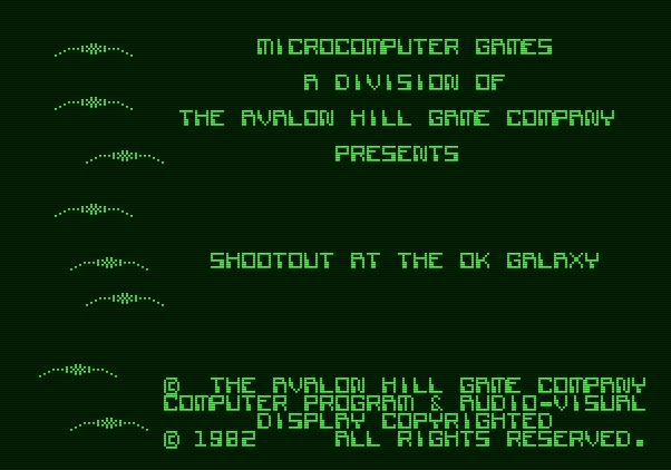 Shootout at the OK Galaxy Apple II Screenshot: Title screen.