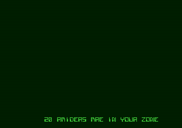 Shootout at the OK Galaxy Apple II Screenshot: There are 20 raiders in my patrol zone...