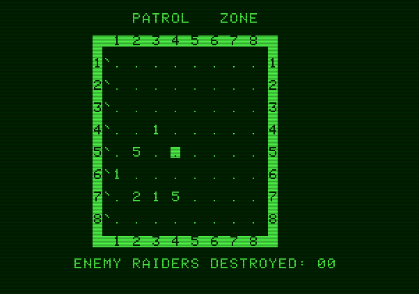 Shootout at the OK Galaxy Apple II Screenshot: Checking the patrol zone map...