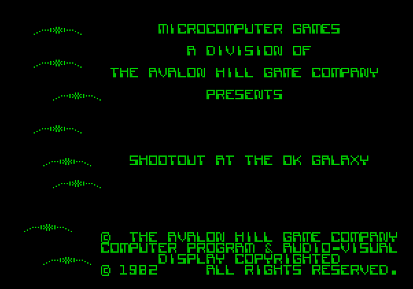 Shootout at the OK Galaxy Apple II Screenshot: Title screen.