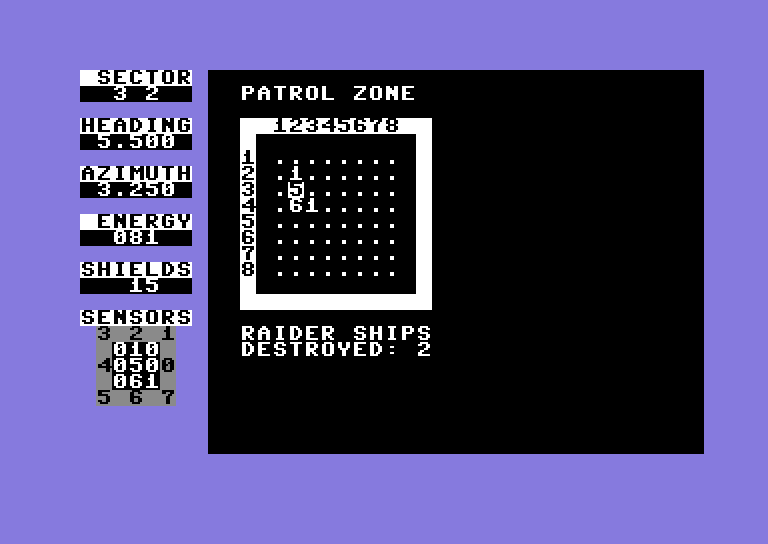 Shootout at the OK Galaxy Commodore 64 Screenshot: Destroyed 2 ships so far...