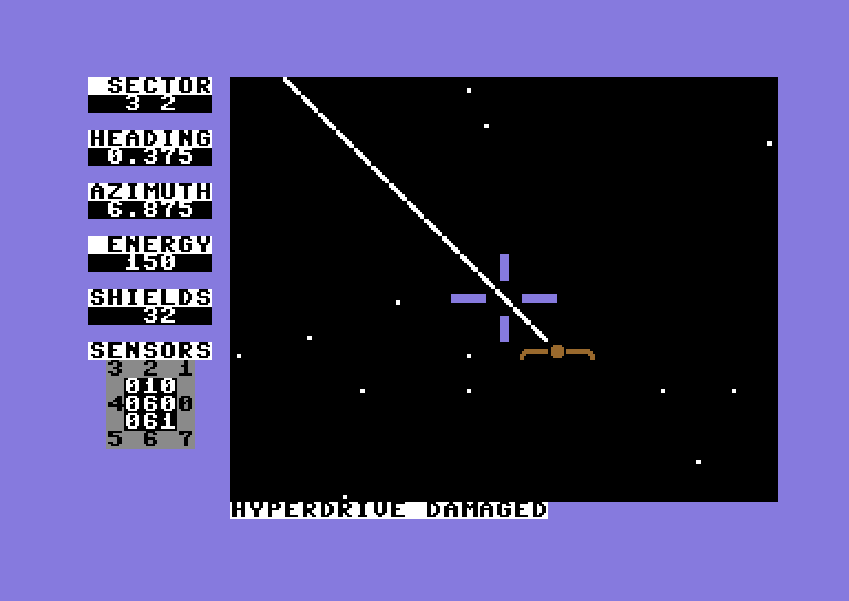Shootout at the OK Galaxy Commodore 64 Screenshot: My hyperdrive has been damaged...