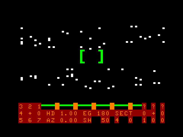 Shootout at the OK Galaxy TRS-80 Color Computer Screenshot: Enter hyperspace to warp to different sectors...
