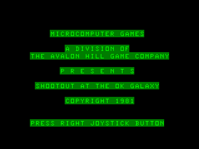Shootout at the OK Galaxy TRS-80 Color Computer Screenshot: Title screen.
