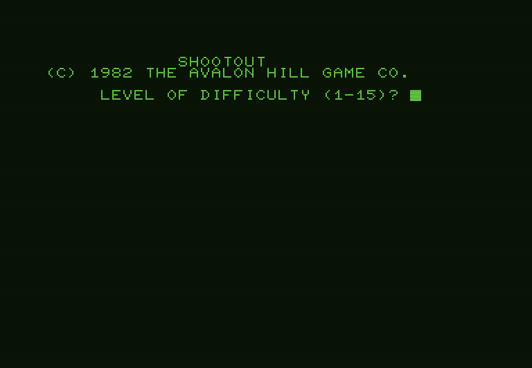 Shootout at the OK Galaxy Commodore PET Screenshot: Title screen.