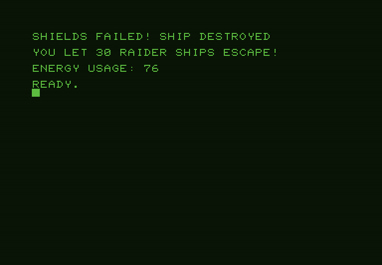 Shootout at the OK Galaxy Commodore PET Screenshot: Game over.