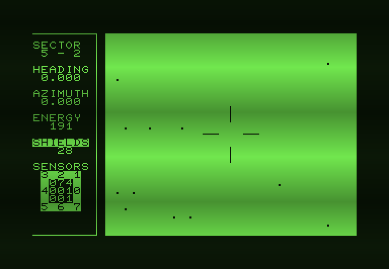 Shootout at the OK Galaxy Commodore PET Screenshot: Entering hyperspace.