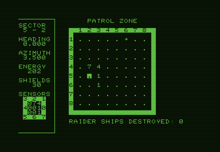 Shootout at the OK Galaxy Commodore PET Screenshot: Use the map to see where enemies are located.