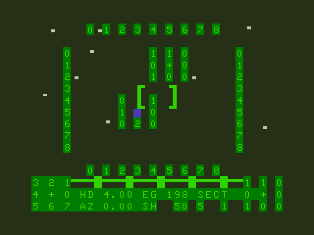 Shootout at the OK Galaxy TRS-80 Color Computer Screenshot: View the map to see where enemies are located.
