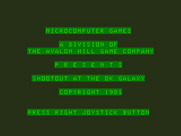 Shootout at the OK Galaxy for TRS-80 Color Computer - Title screen.