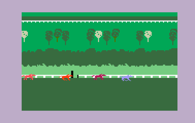 Horse Racing Intellivision Screenshot: Some of the horses fall behind...