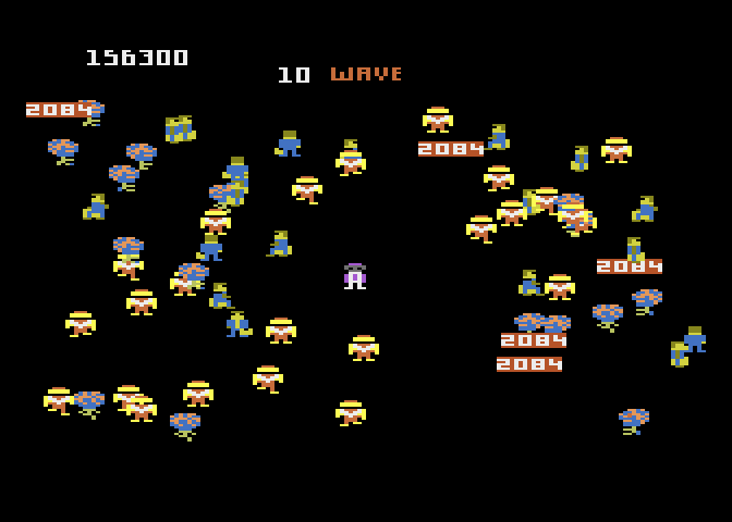 Robotron: 2084 Atari 7800 Screenshot: The brain robotrons will transform humans into enemies.