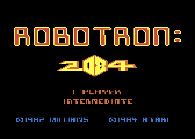 Robotron: 2084 Atari 7800 Screenshot: Title screen and game options.