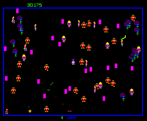 Robotron: 2084 Arcade Screenshot: The brain robotrons can transform humans...