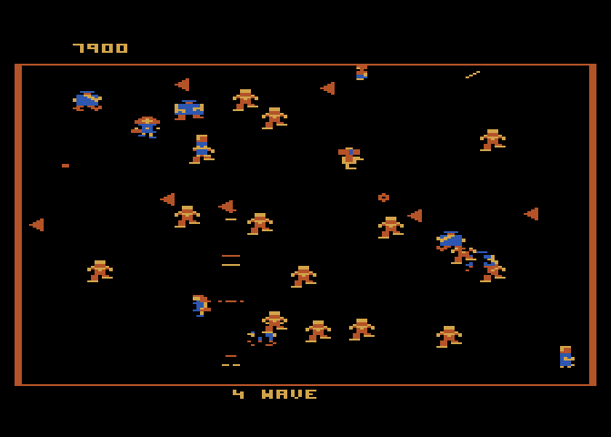 Robotron: 2084 Atari 8-bit Screenshot: Try to rescue the humans, if you can!