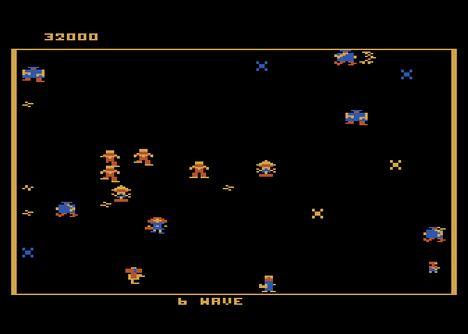 Robotron: 2084 Atari 8-bit Screenshot: Incoming robotrons!