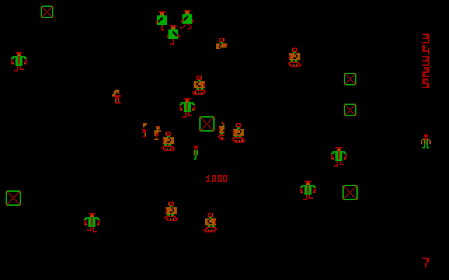 Robotron: 2084 IBM PC/Compatibles Screenshot: Some levels feature different types of robotrons.