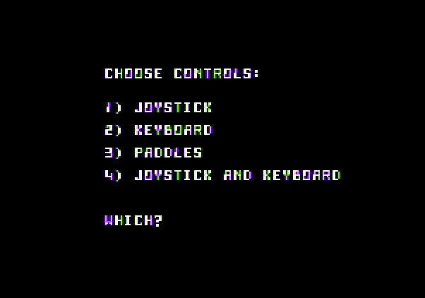 Robotron: 2084 Apple II Screenshot: Game controller options.