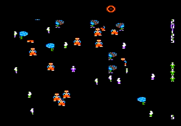 Robotron: 2084 Apple II Screenshot: Those brain robotrons are deadly!