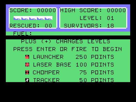 Protector II TI-99/4A Screenshot: Game options.
