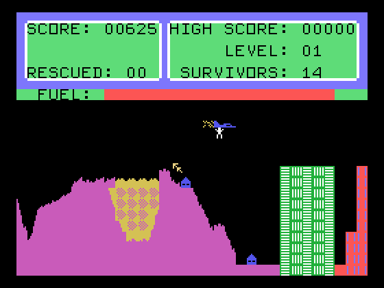 Protector II TI-99/4A Screenshot: Looks like a safe landing place here...