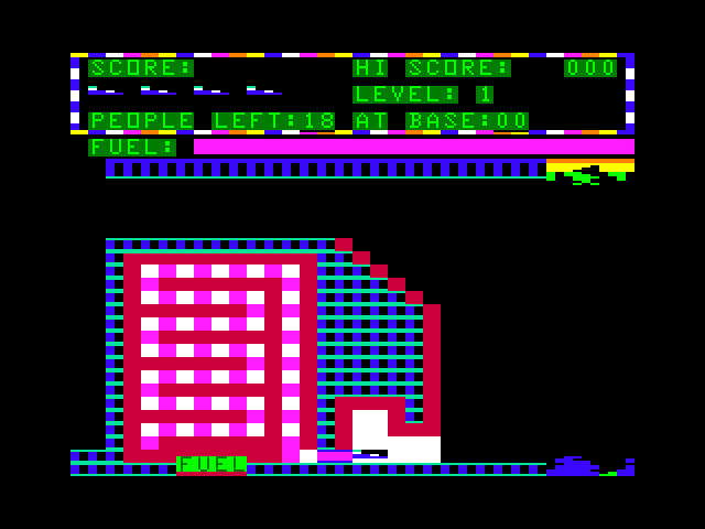 Protector II TRS-80 Color Computer Screenshot: Game start.