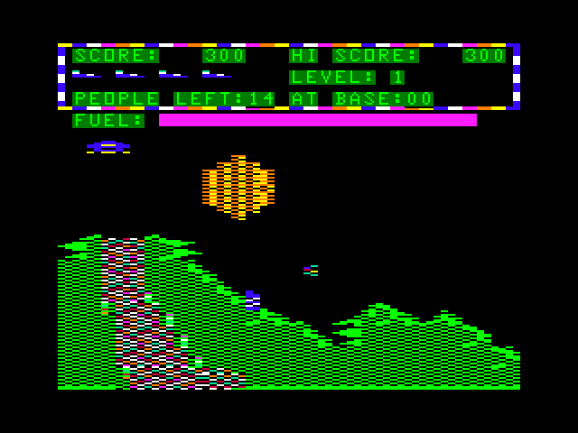 Protector II TRS-80 Color Computer Screenshot: Crash! I've been hit!