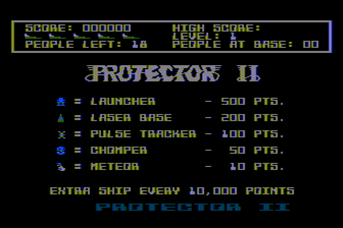 Protector II Atari 8-bit Screenshot: Title screen.