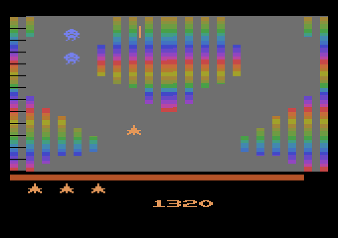 Vanguard Atari 2600 Screenshot: The strip zone scrolls vertically in the Atari 2600 version.