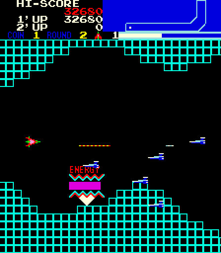 Vanguard Arcade Screenshot: On to the next level; the areas are the same but in different order and with greater difficulty.